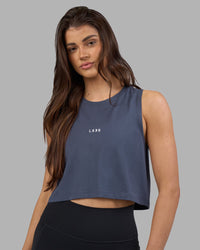 Woman wearing Go-To FLXCotton Tank - Night Shadow-White | Model:Phoebe | Size:S