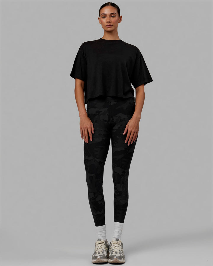 Woman wearing Go-To Modal Oversized Cropped Tee - Black-Black
