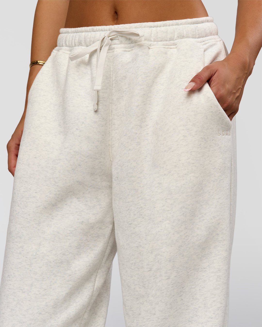 Woman wearing Go-To Oversized Track Pant - Silver Marl | Model:Bianca | Size:S - view 6
