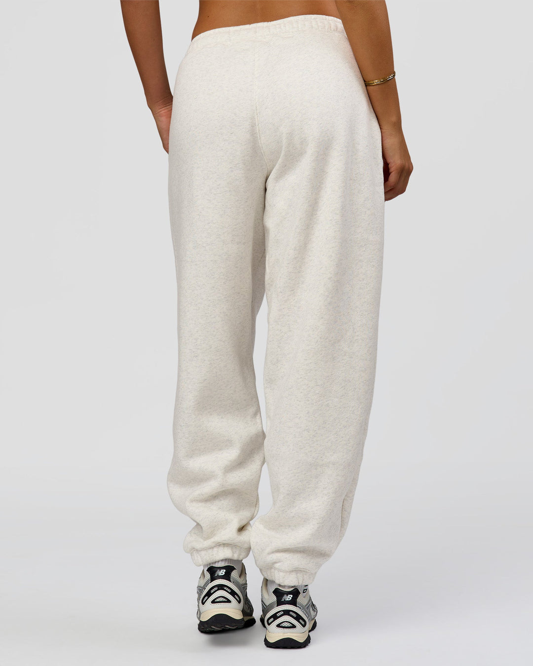 Woman wearing Go-To Oversized Track Pant - Silver Marl | Model:Bianca | Size:S - view 5