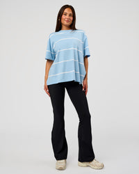 Woman wearing Go-To Stripe FLXCotton Oversized Tee - Open Air-White | Model:Bianca | Size:S