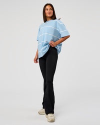 Woman wearing Go-To Stripe FLXCotton Oversized Tee - Open Air-White | Model:Bianca | Size:S
