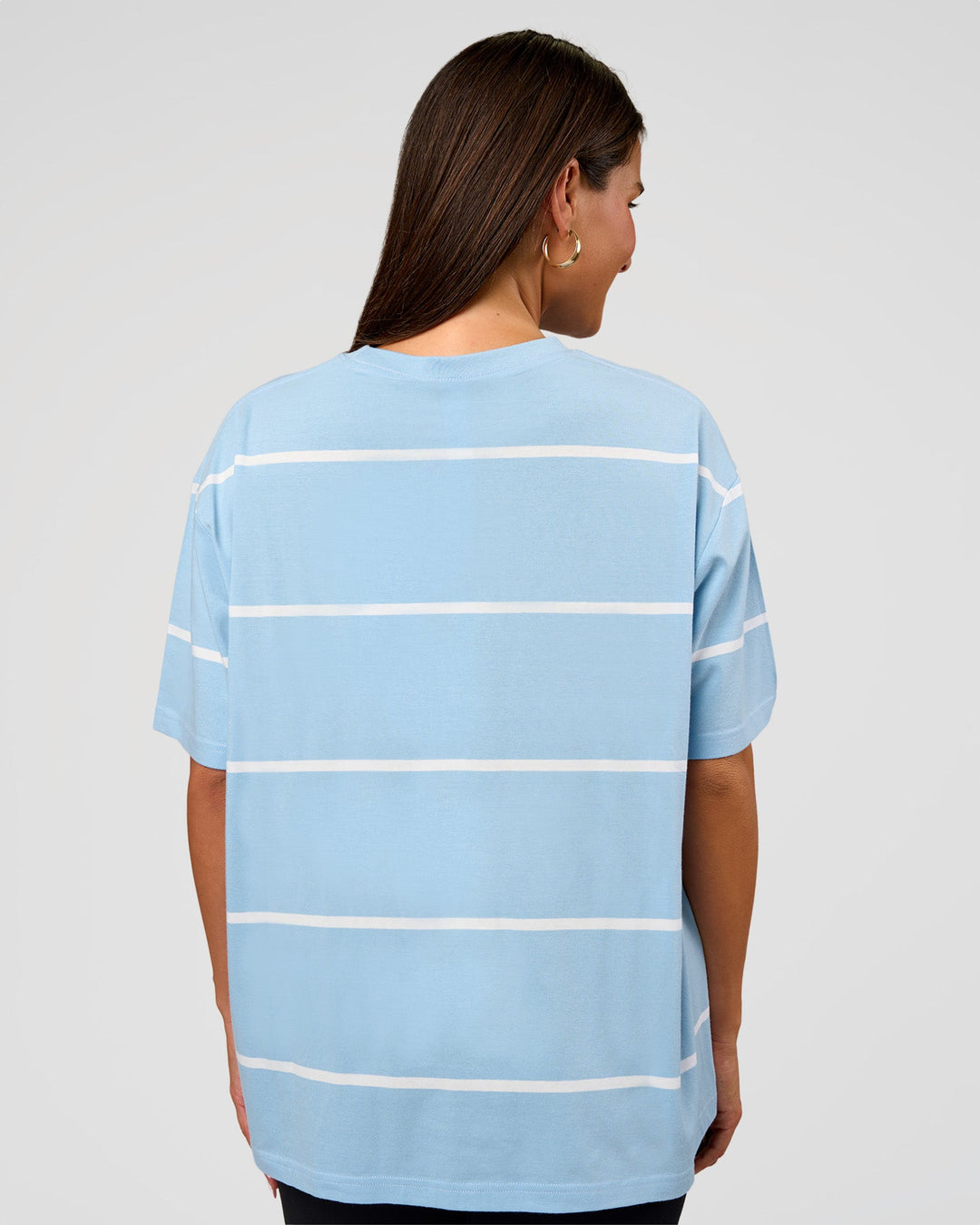 Woman wearing Go-To Stripe FLXCotton Oversized Tee - Open Air-White | Model:Bianca | Size:S