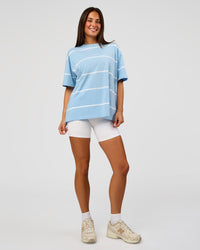 Woman wearing Go-To Stripe FLXCotton Oversized Tee - Open Air-White | Model:Bianca | Size:S