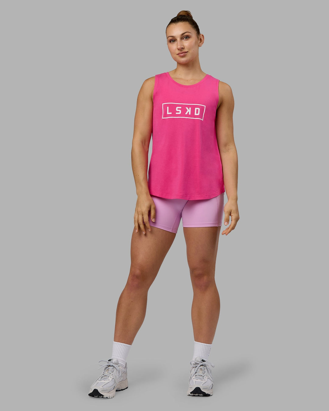 Luna FLXCotton Longline Tank - Ultra Pink-White