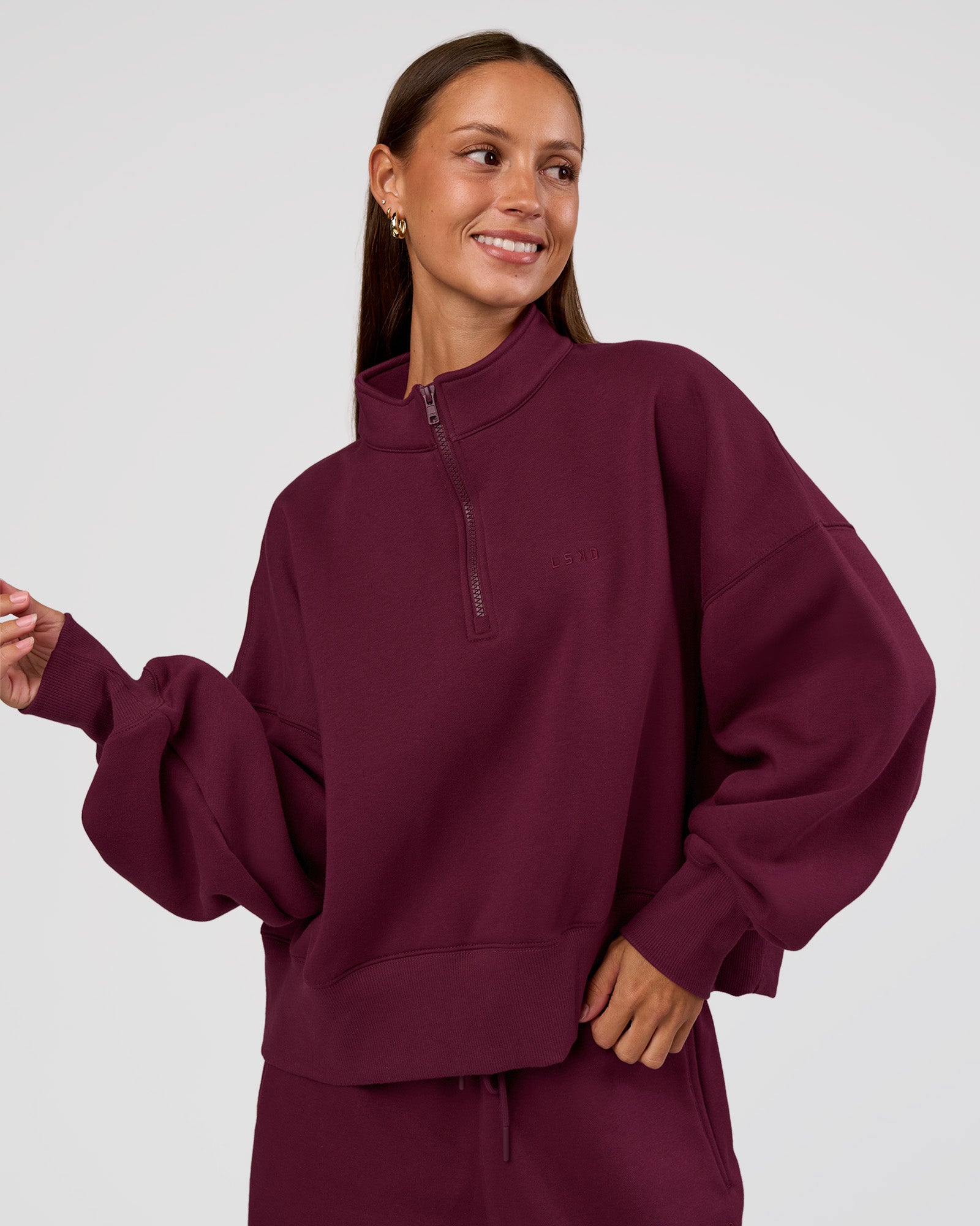 L♡ MVP 1/2 Zip Oversized Sweater - Cherry Lacquer | LSKD – LSKD US
