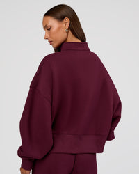 Woman wearing MVP 1/2 Zip Oversized Sweater - Cherry Lacquer | Model:Brylee | Size:S