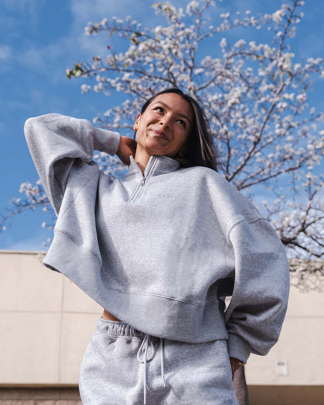 MVP 1/2 Zip Oversized Sweater - Light Grey Marl