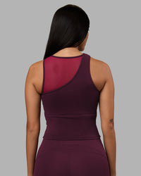 Woman wearing Motion Mesh Shelf Bra Tank - Cherry Lacquer/Plum Berry | Model:Rhiley | Size:S