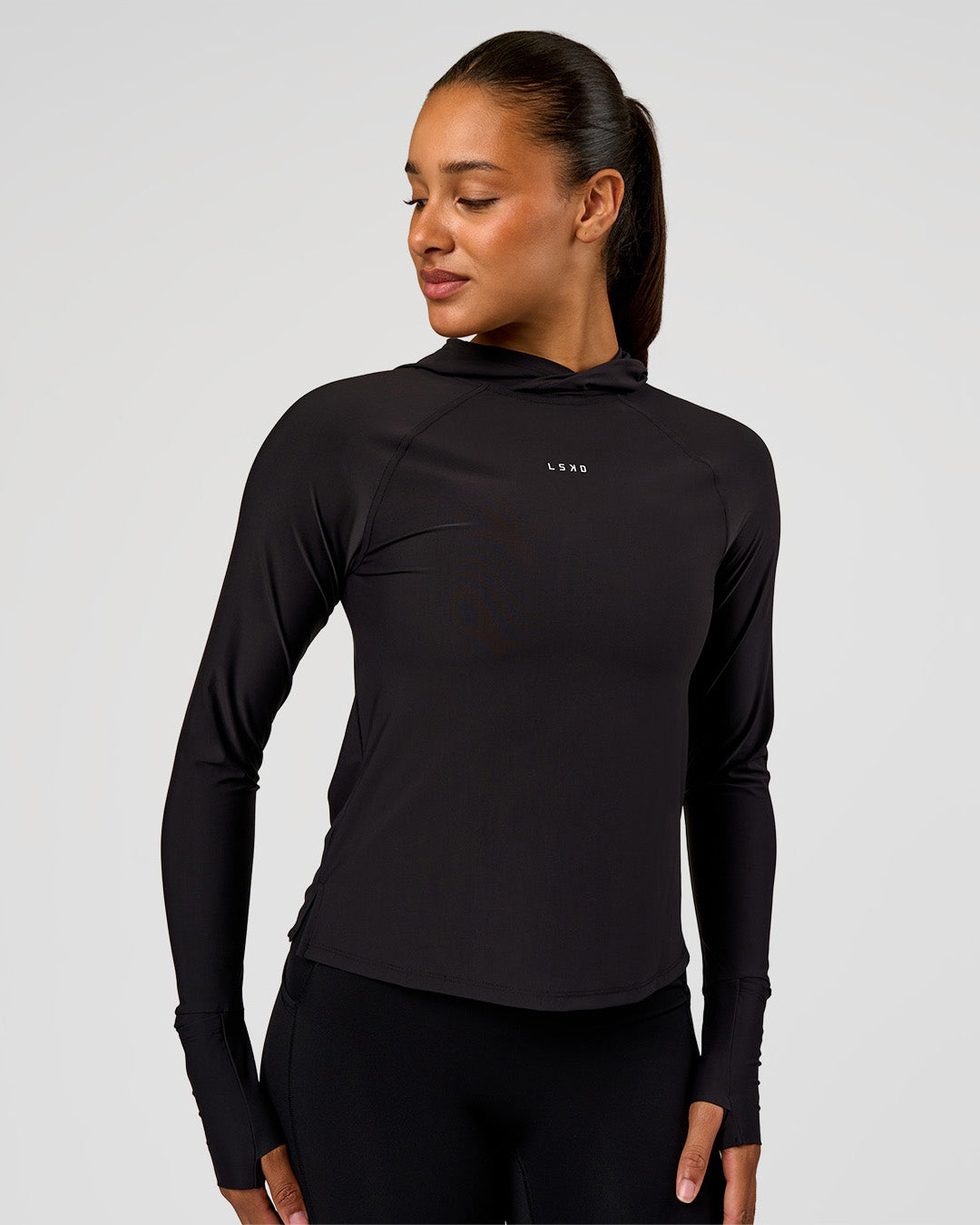 Woman wearing On the Run Long Sleeve - Black | Model:Rosie | Size:S