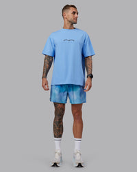 Man wearing Pace 5" Lined Performance Short - Storm Cloud| Model:Tommy | Size:S