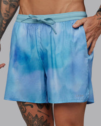 Man wearing Pace 5" Lined Performance Short - Storm Cloud| Model:Tommy | Size:S