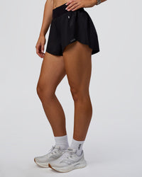 Woman wearing Pacer 3" Run Short - Black | Model:Emelia | Size:S