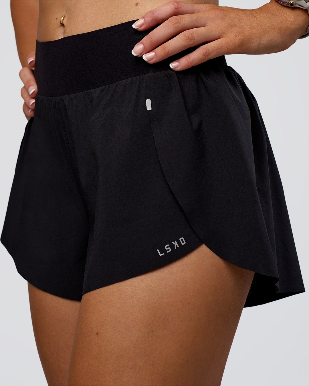 Woman wearing Pacer 3" Run Short - Black | Model:Emelia | Size:S - view 7