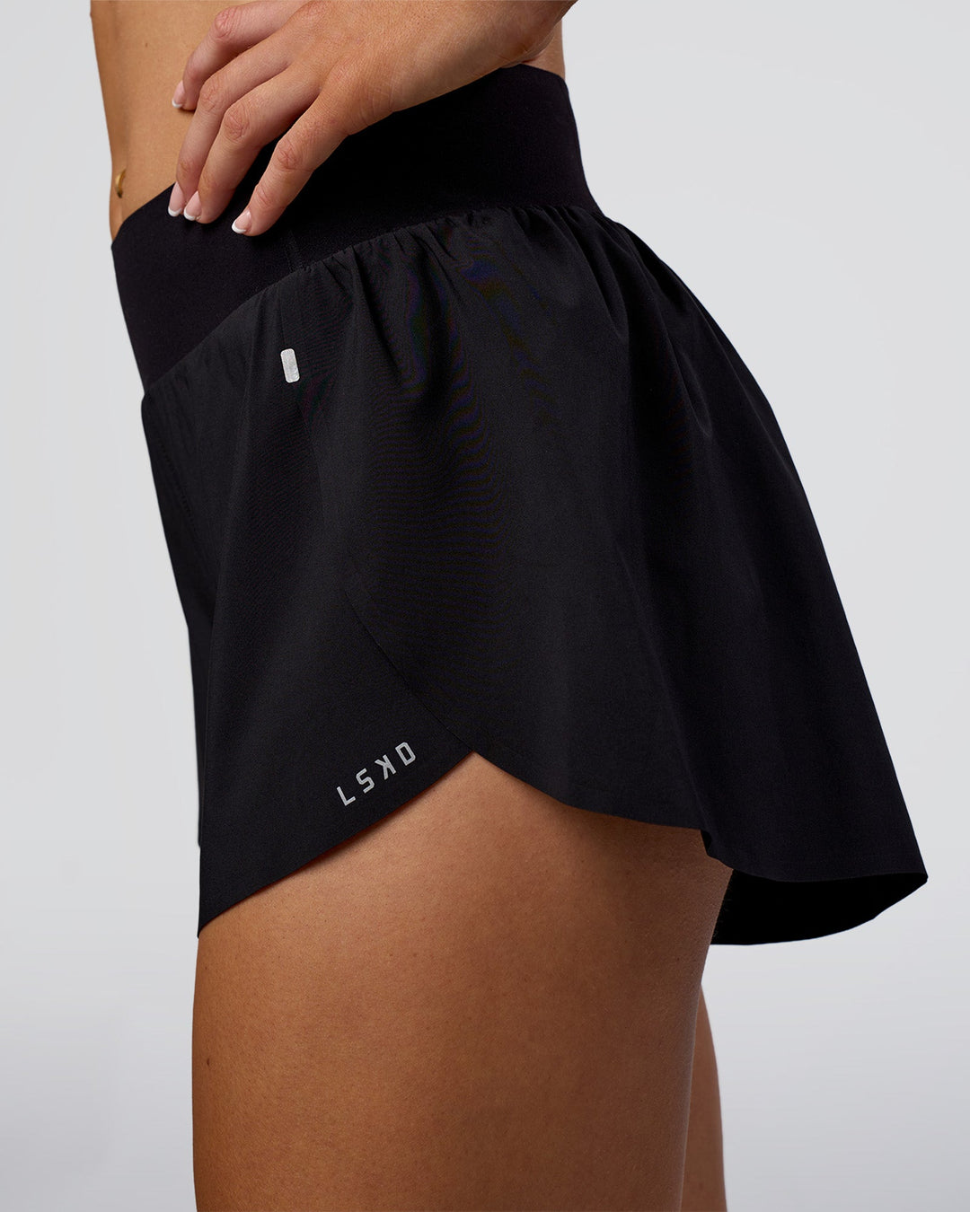 Woman wearing Pacer 3" Run Short - Black | Model:Emelia | Size:S - view 5