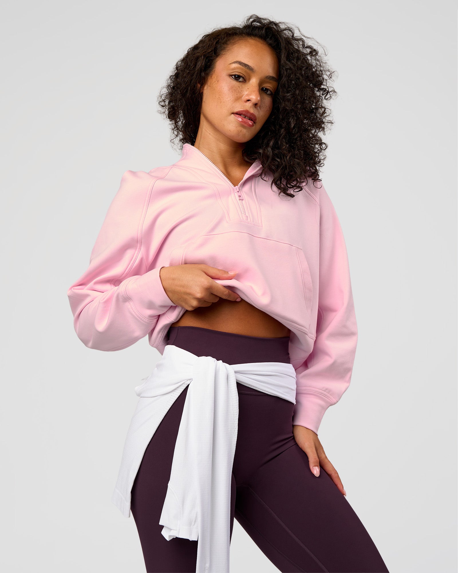 Woman wearing Pursue Mid-Weight Hoodie - Marshmallow | Model:Jasmine | Size:S