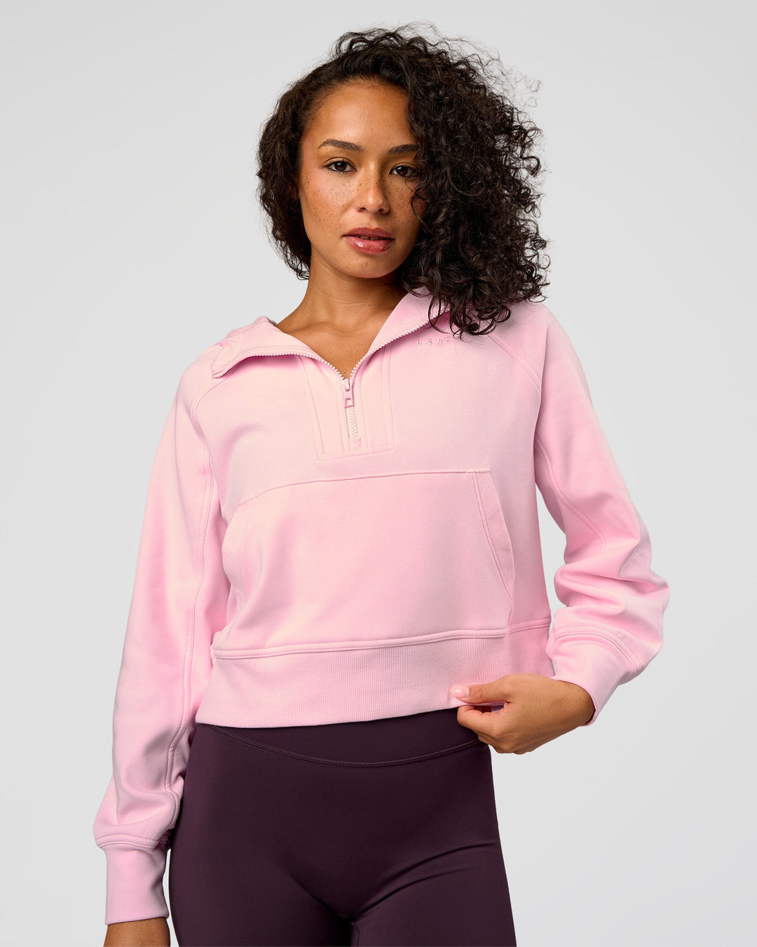Woman wearing Pursue Mid-Weight Hoodie - Marshmallow | Model:Jasmine | Size:S