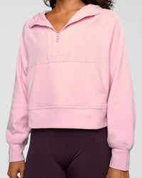 Woman wearing Pursue Mid-Weight Hoodie - Marshmallow | Model:Jasmine | Size:S