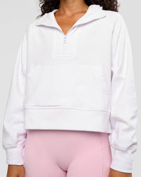 Woman wearing Pursue Mid-Weight Hoodie - White | Model:Jasmine | Size:S
