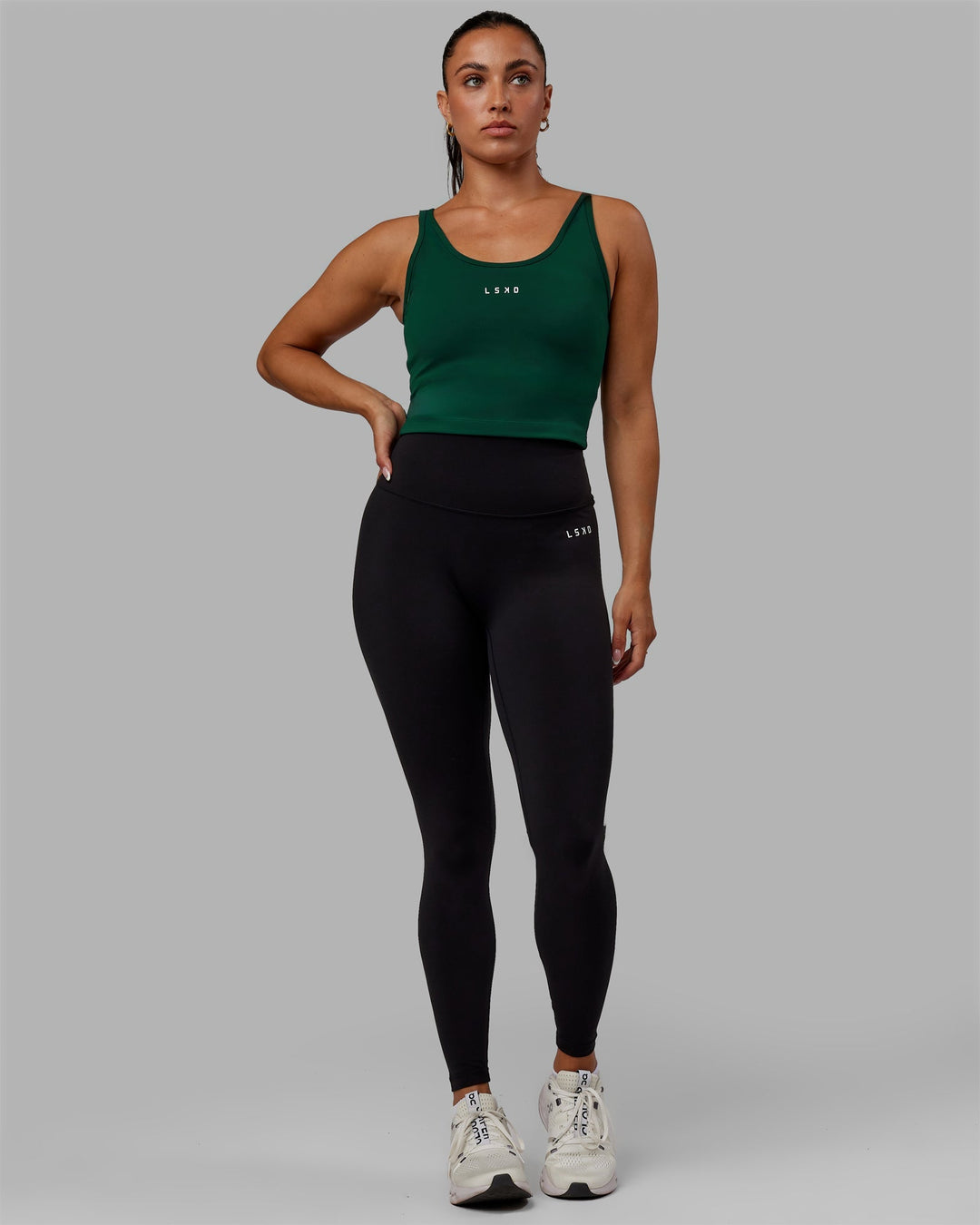 Woman wearing Reflex Active Tank - Dark Moss