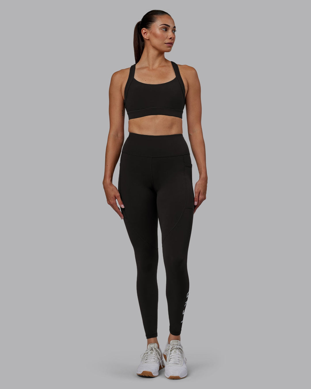 Woman wearing Rep Full Length Leggings - Pirate Black-White