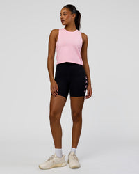 Woman wearing Rep Ultra High-Rise 6" Short Pockets - Black-Marshmallow | Model:Rosie | Size:S