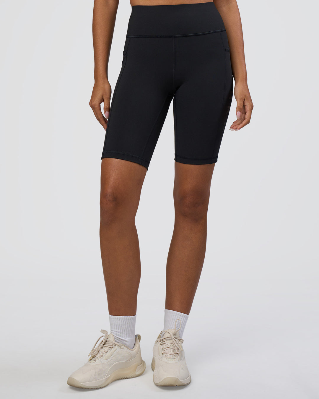 Woman wearing Rep Ultra High-Rise 9" Short Pockets - Black-Black | Model:Ruby | Size:S