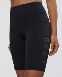 Woman wearing Rep Ultra High-Rise 9" Short Pockets - Black-Black | Model:Ruby | Size:S