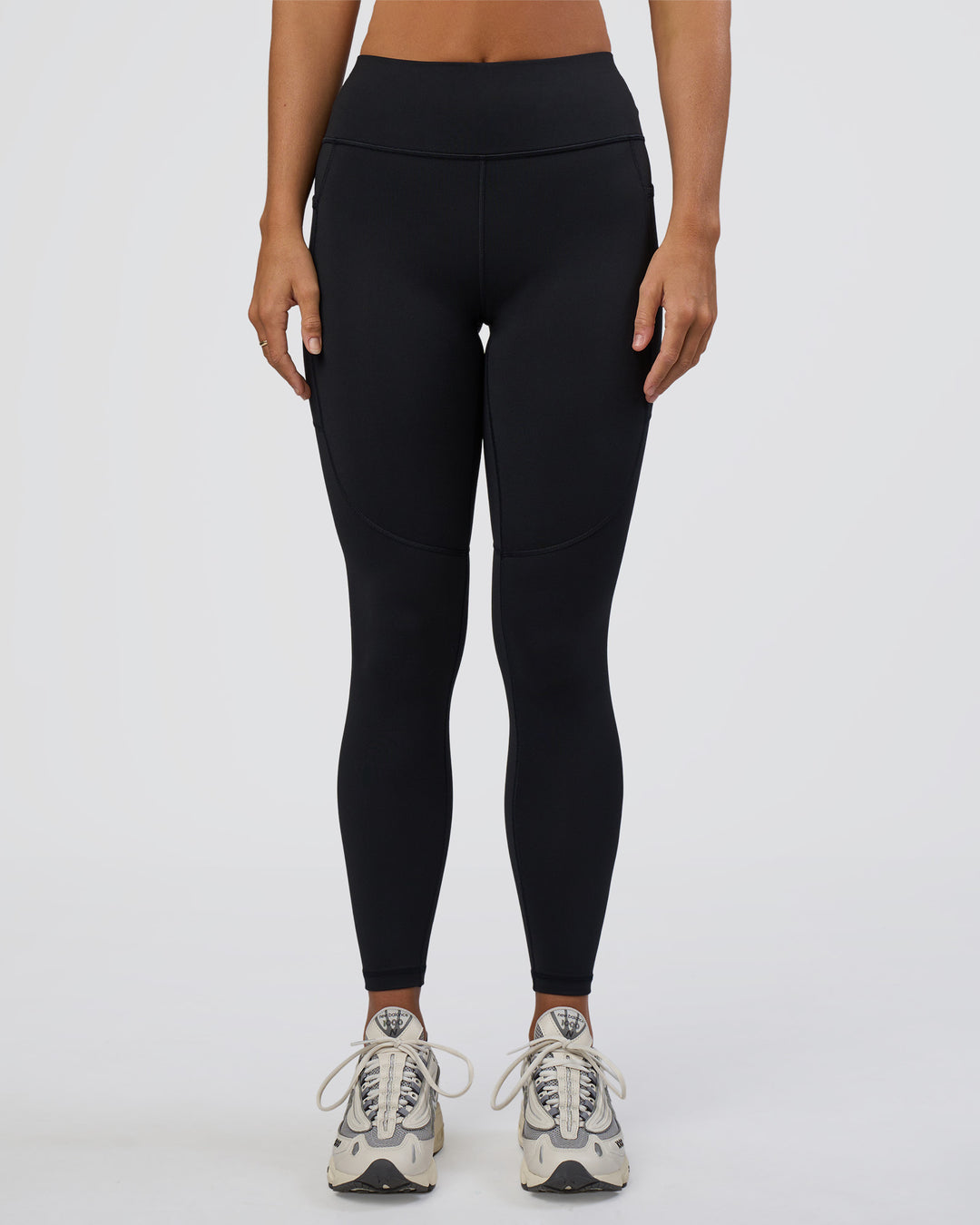 Woman wearing Rep Ultra High-Rise Full Length Legging Pockets - Black-Black | Model:Amity | Size:S