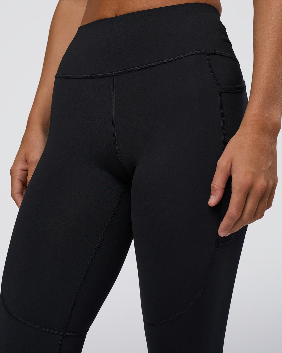 Woman wearing Rep Ultra High-Rise Full Length Legging Pockets - Black-Black | Model:Amity | Size:S