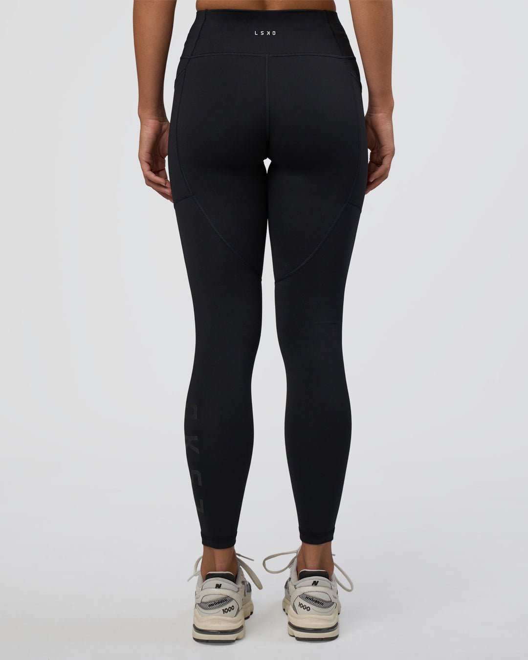 Woman wearing Rep Ultra High-Rise Full Length Legging Pockets - Black-Black | Model:Amity | Size:S