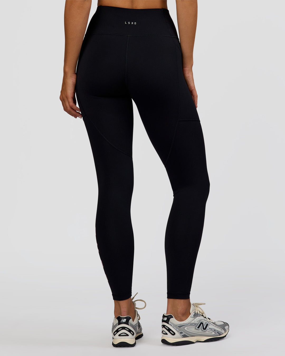 Woman wearing Rep Ultra High-Rise Full Length Legging Pockets - Black-Marshmallow | Model:Amity | Size:S