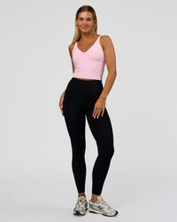 Woman wearing Rep Ultra High-Rise Full Length Legging Pockets - Black-Marshmallow | Model:Amity | Size:S