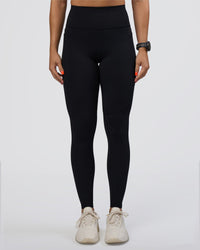 Woman wearing Rep Ultra High-Rise Full Length Legging Pockets - Black-Ultra Fuchsia | Model:Abbey | Size:S