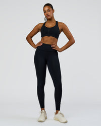 Woman wearing Rep Street Script Ultra High-Rise Full Length Legging Pockets - Black-White | Model:Rosie | Size:S