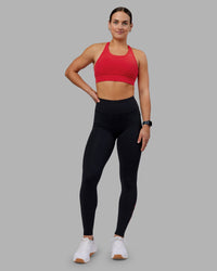 Woman wearing Rep Ultra High-Rise Full Length Legging Pockets - Black-Scarlet | Model:Keisha | Size:S