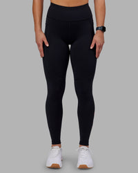 Woman wearing Rep Ultra High-Rise Full Length Legging Pockets - Black-Scarlet | Model:Keisha | Size:S