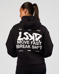 Woman wearing Run Fast Lift Heavy Hoodie - Black-White | Model:Rosie | Size:S