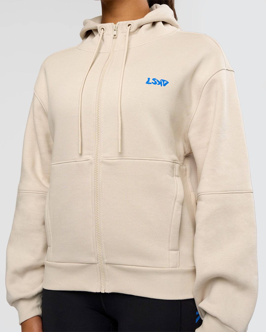 Woman wearing Run Fast Lift Heavy Hoodie - Clay-Palace Blue | Model:Rosie | Size:S