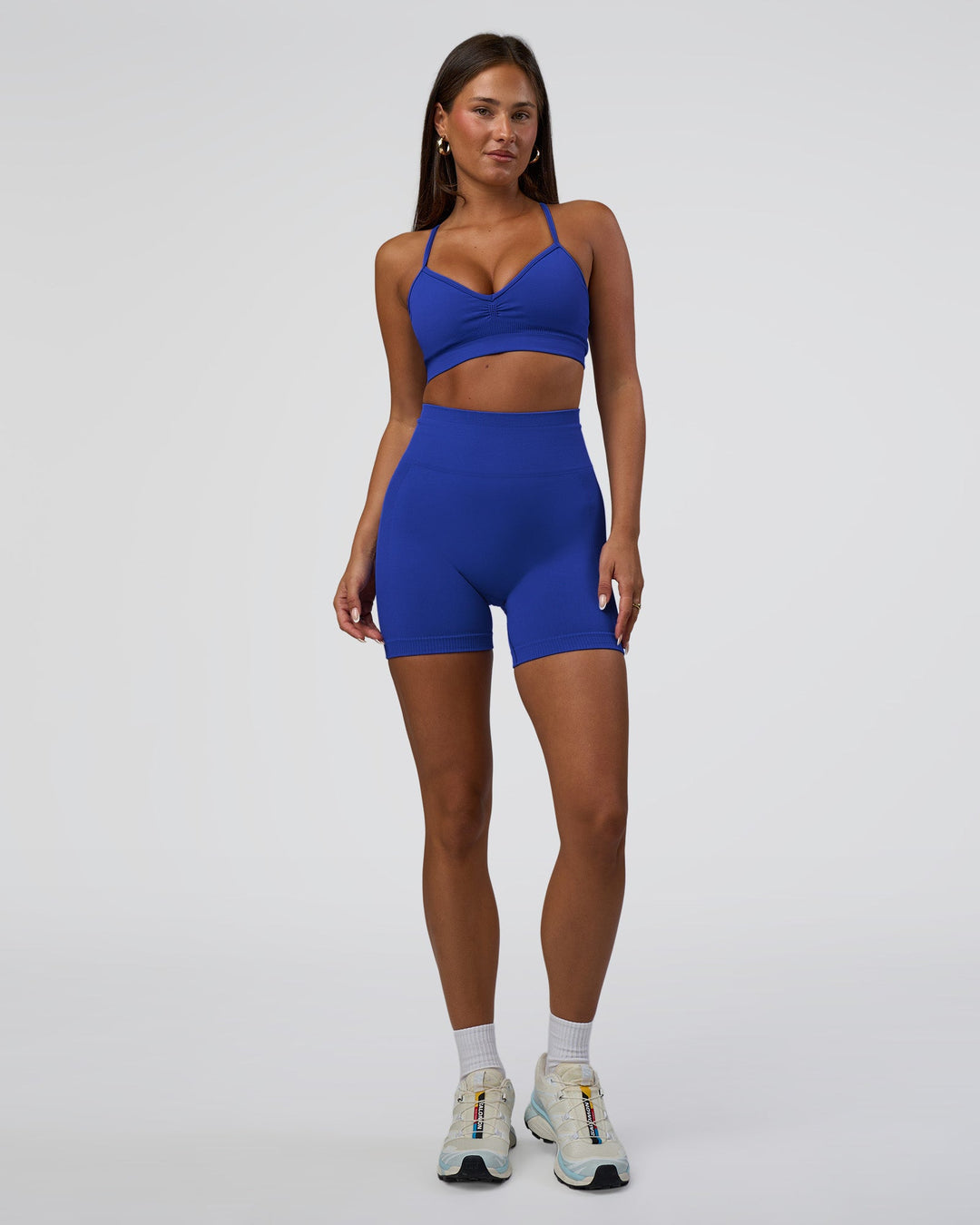 Woman wearing Spark Seamless Sports Bra - Power Cobalt | Model:Bianca | Size:S