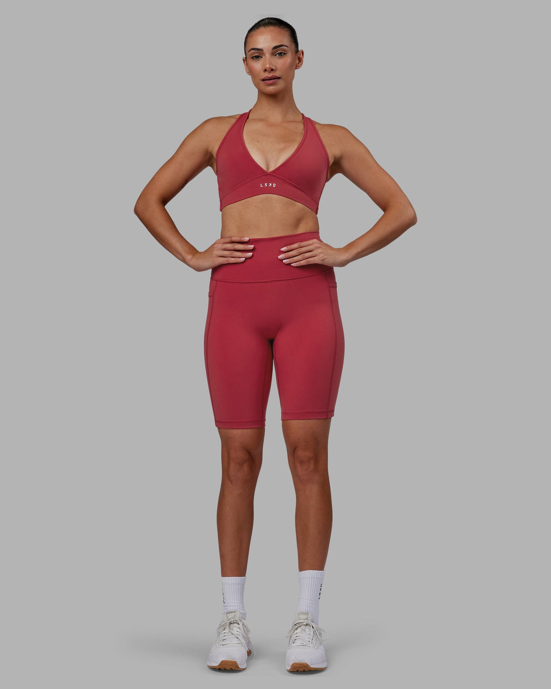 Woman wearing Stamina Sports Bra - Claret