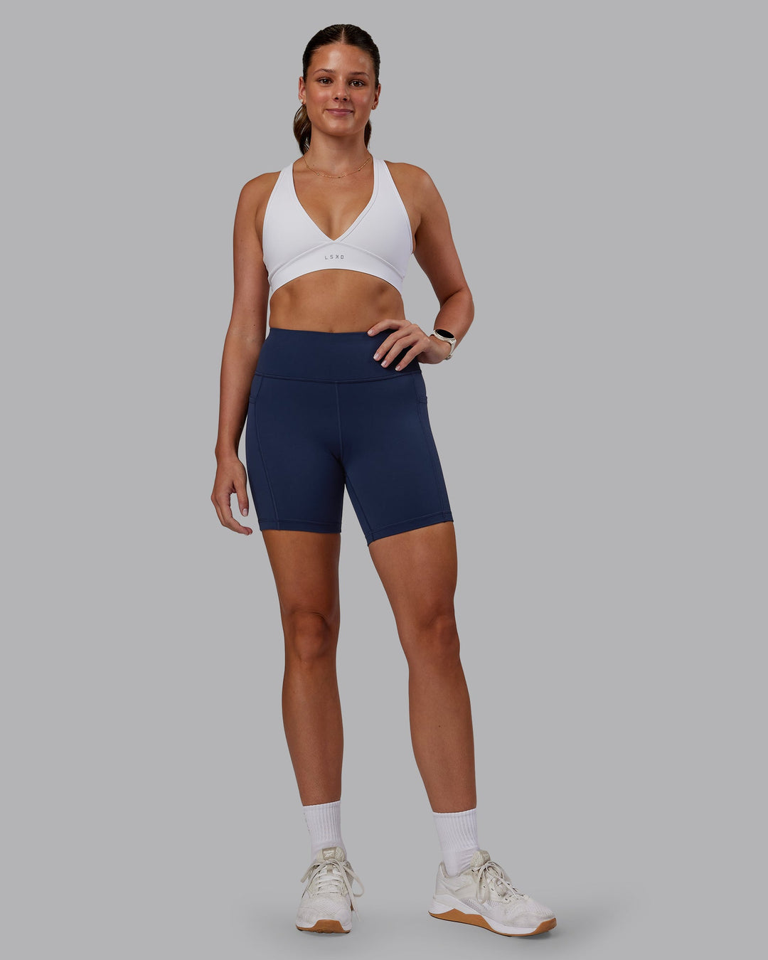 Woman wearing Stamina Sports Bra - White | Model:Phoebe | Size:S - view 5