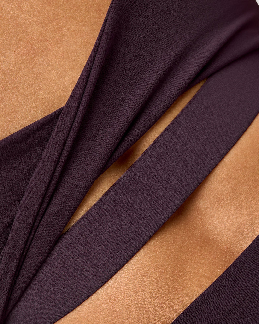 Woman wearing Twist Sports Bra D/DD/E - Midnight Plum | Model:Rhiley | Size:S - view 5