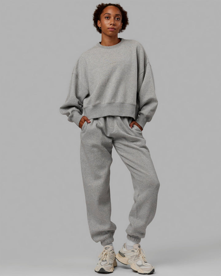 Woman wearing MVP Oversized Sweater - Light Grey Marl
