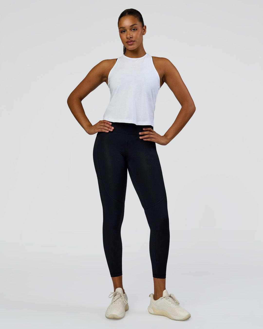 Woman wearing Wrap It Up FLXCotton Tank - White | Model:Rosie | Size:S