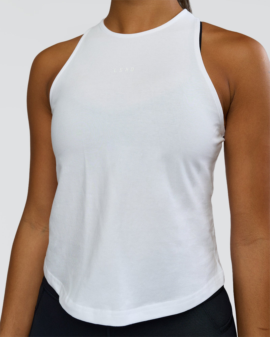 Woman wearing Wrap It Up FLXCotton Tank - White | Model:Rosie | Size:S