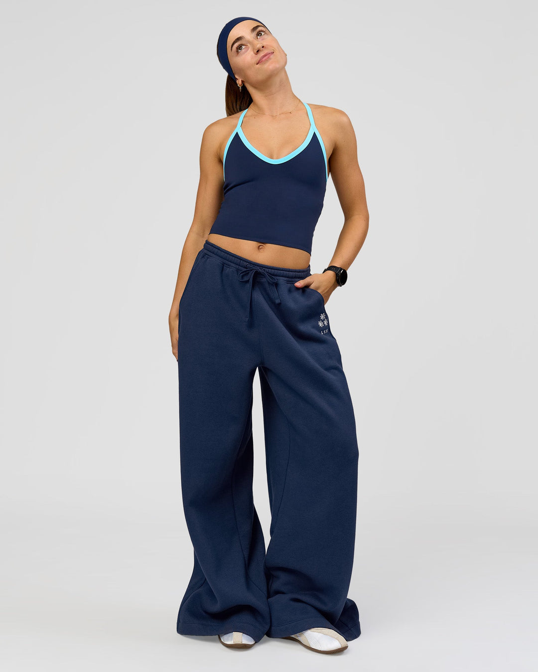 Woman wearing Zola Wide Leg Lounge Pant - Future Navy | Model:Grace | Size:S