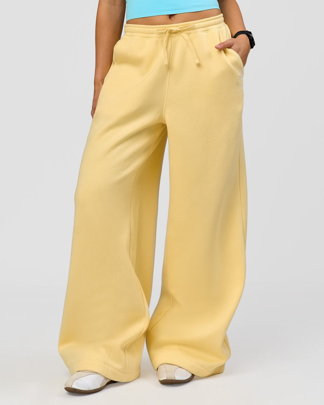 Woman wearing Zola Wide Leg Lounge Pant - Lemon | Model:Grace | Size:S