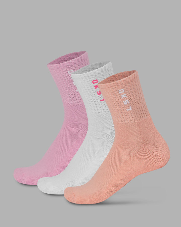 Signal 3 Pack Quarter Socks - Bubblegum-White-Murex Shell
