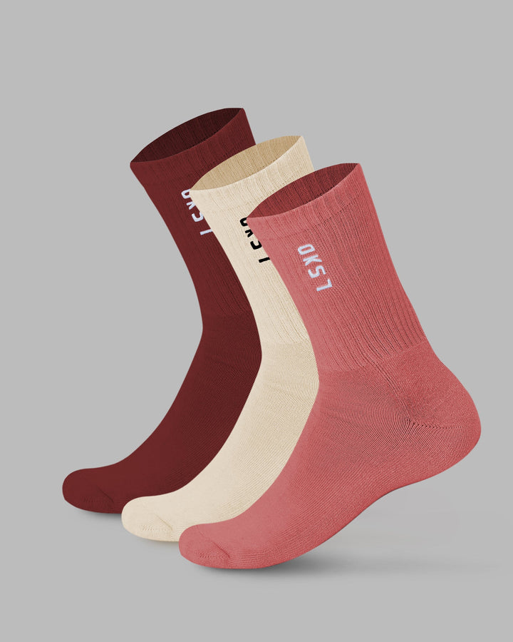 3 Pack Signal Crew Sock - Old Rose-Dry Rose-Off White